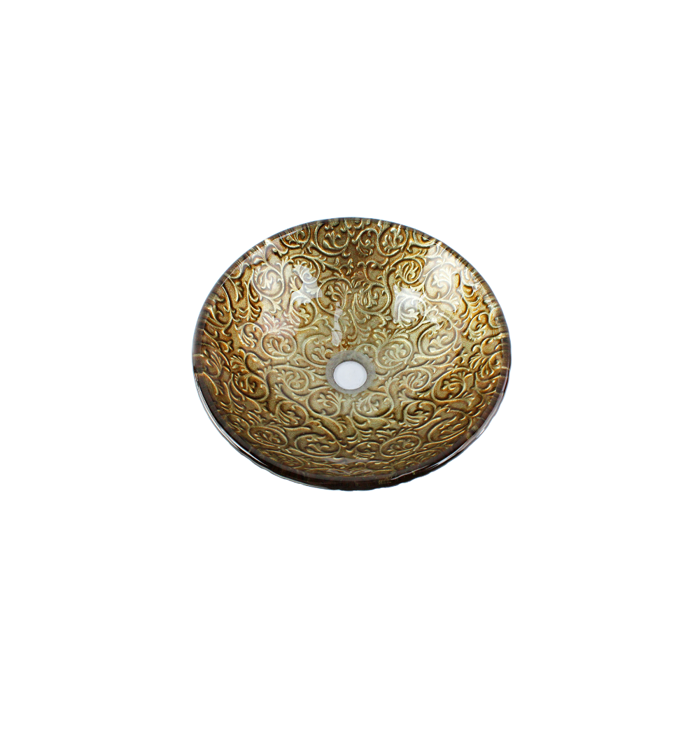 RENAISSANCE (S) 350*120 Pale Golden Brown Compact Round Etched Tempered Glass Countertop Vanity Basin