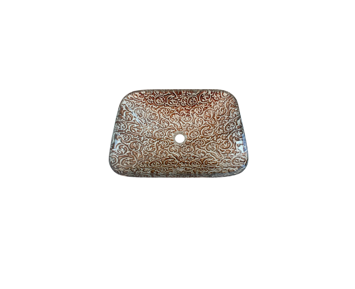 RENAISSANCE 485*360*120 Golden Brown Tapered Rectangle Compact Tempered Glass Countertop Vanity Basin