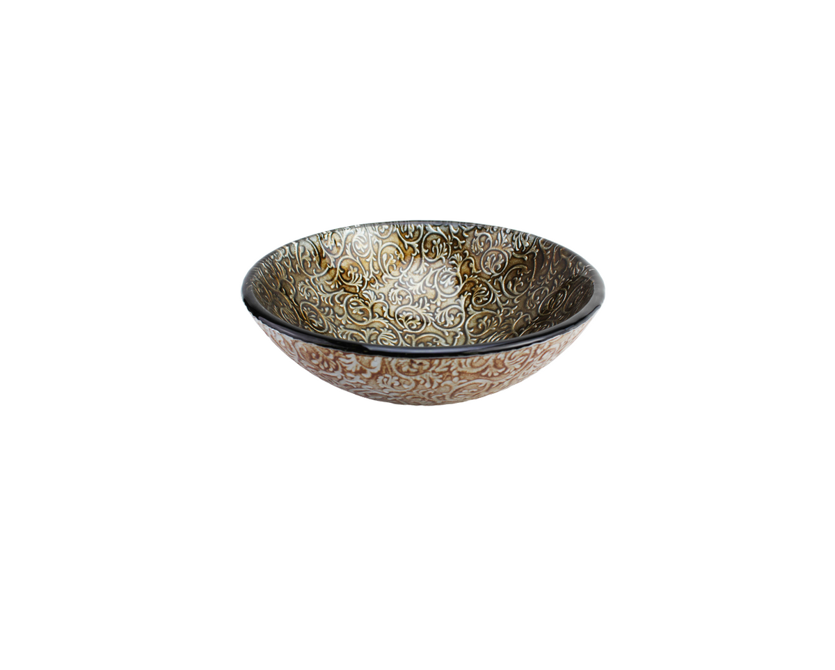 RENAISSANCE 420*140 Dark Golden Brown Round Patterned Tempered Glass Countertop Vanity Basin