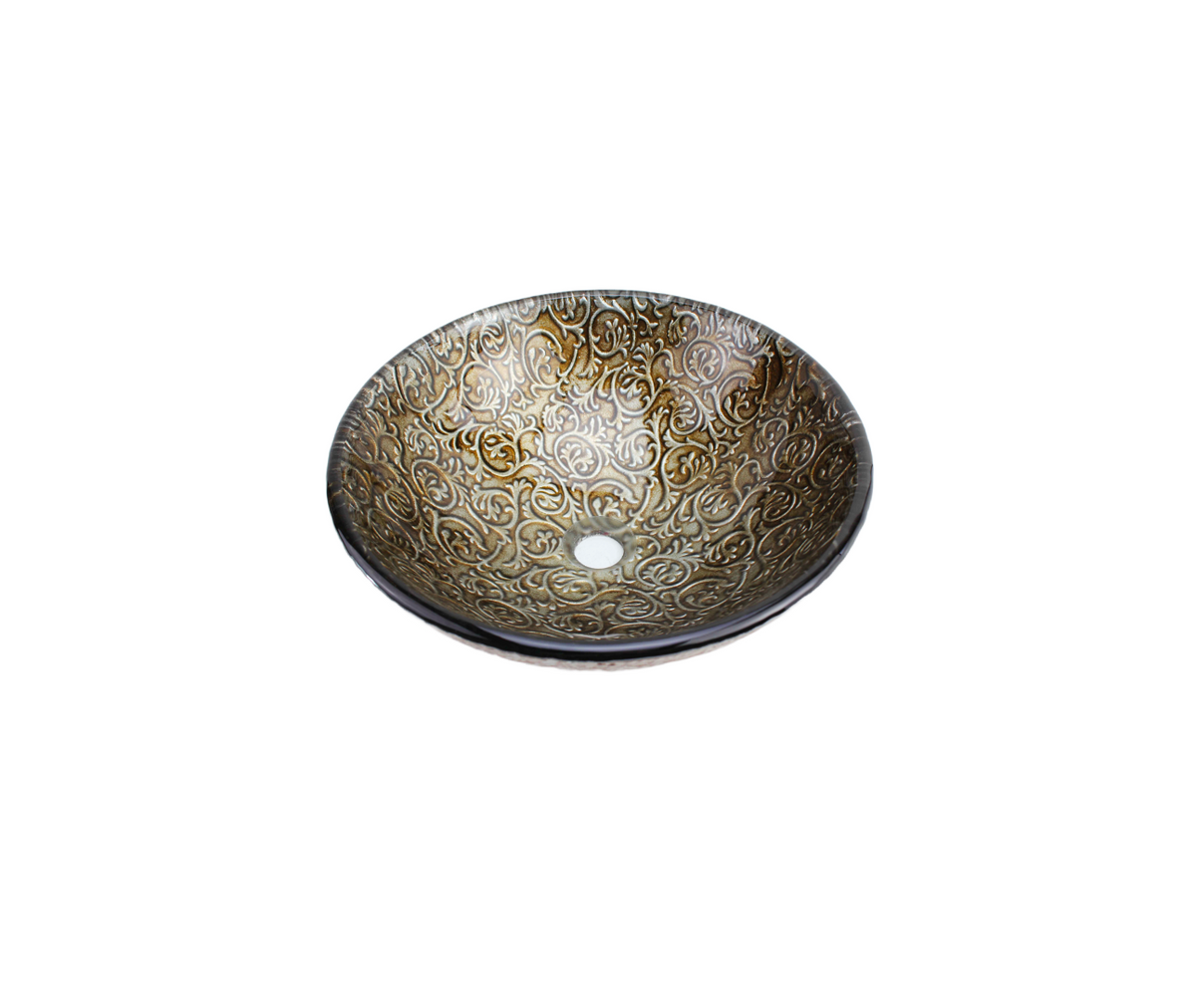 RENAISSANCE 420*140 Dark Golden Brown Round Patterned Tempered Glass Countertop Vanity Basin