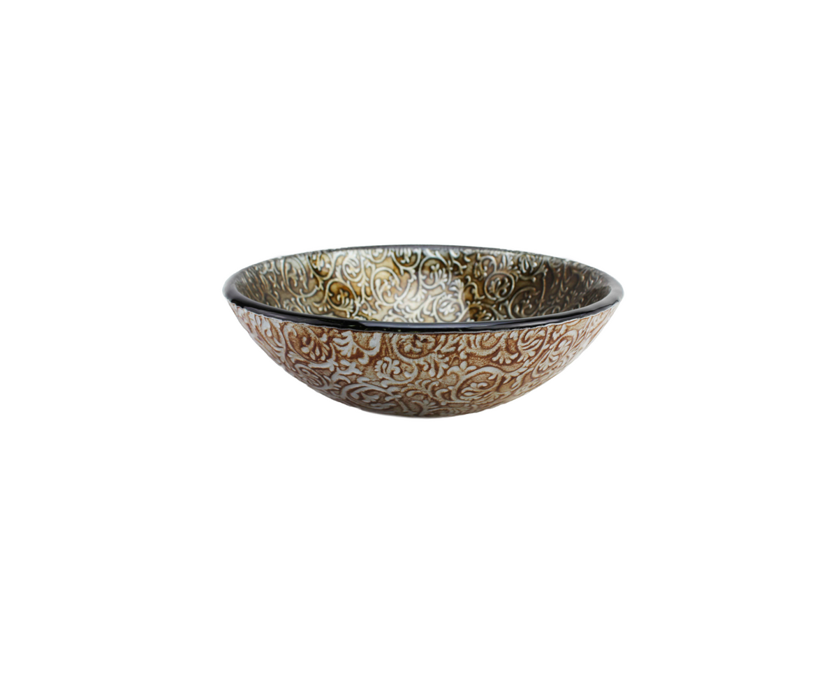 RENAISSANCE 420*140 Dark Golden Brown Round Patterned Tempered Glass Countertop Vanity Basin