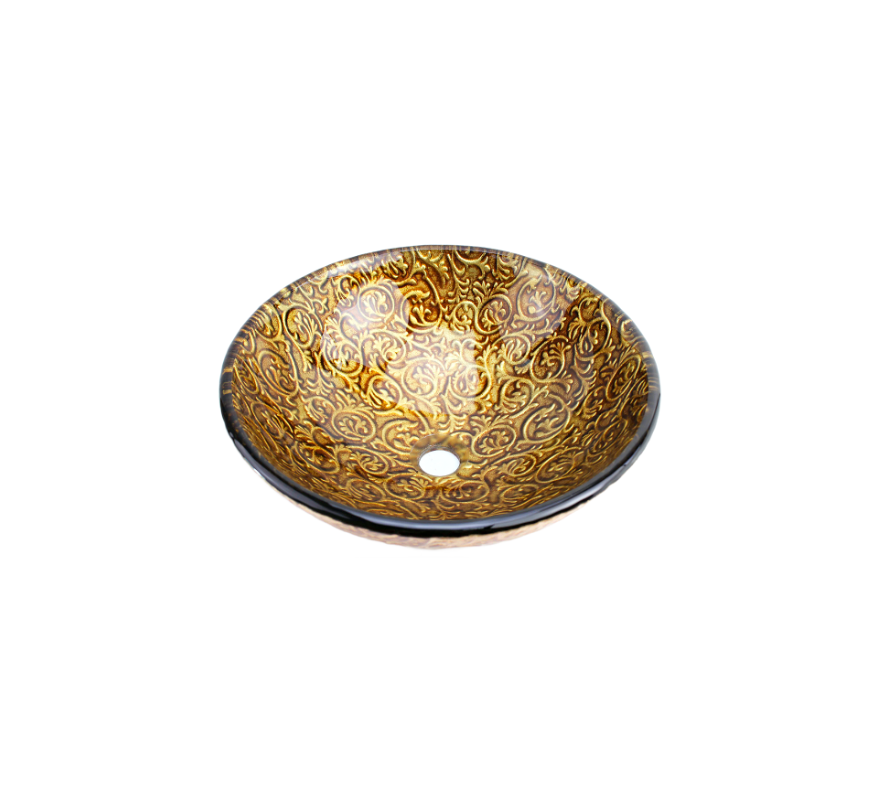 RENAISSANCE 420*140 Gold Round Patterned Tempered Glass Countertop Vanity Basin