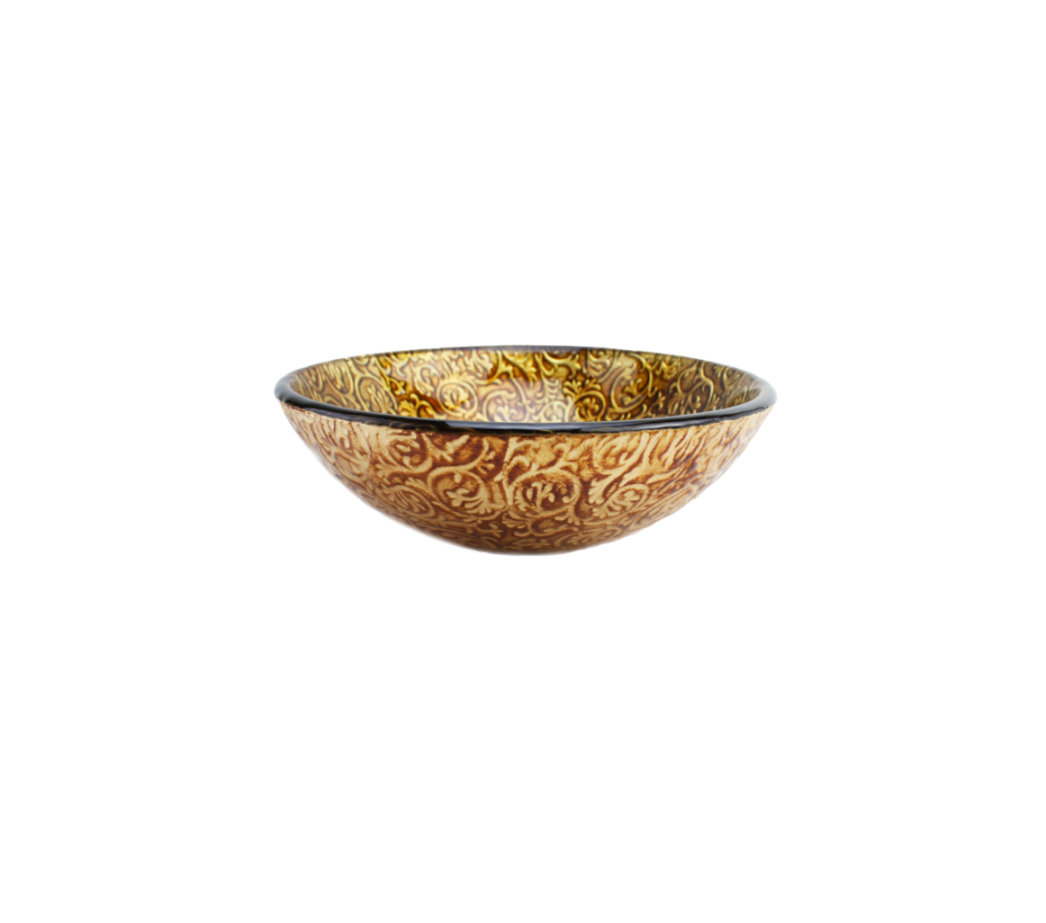 RENAISSANCE 420*140 Gold Round Patterned Tempered Glass Countertop Vanity Basin