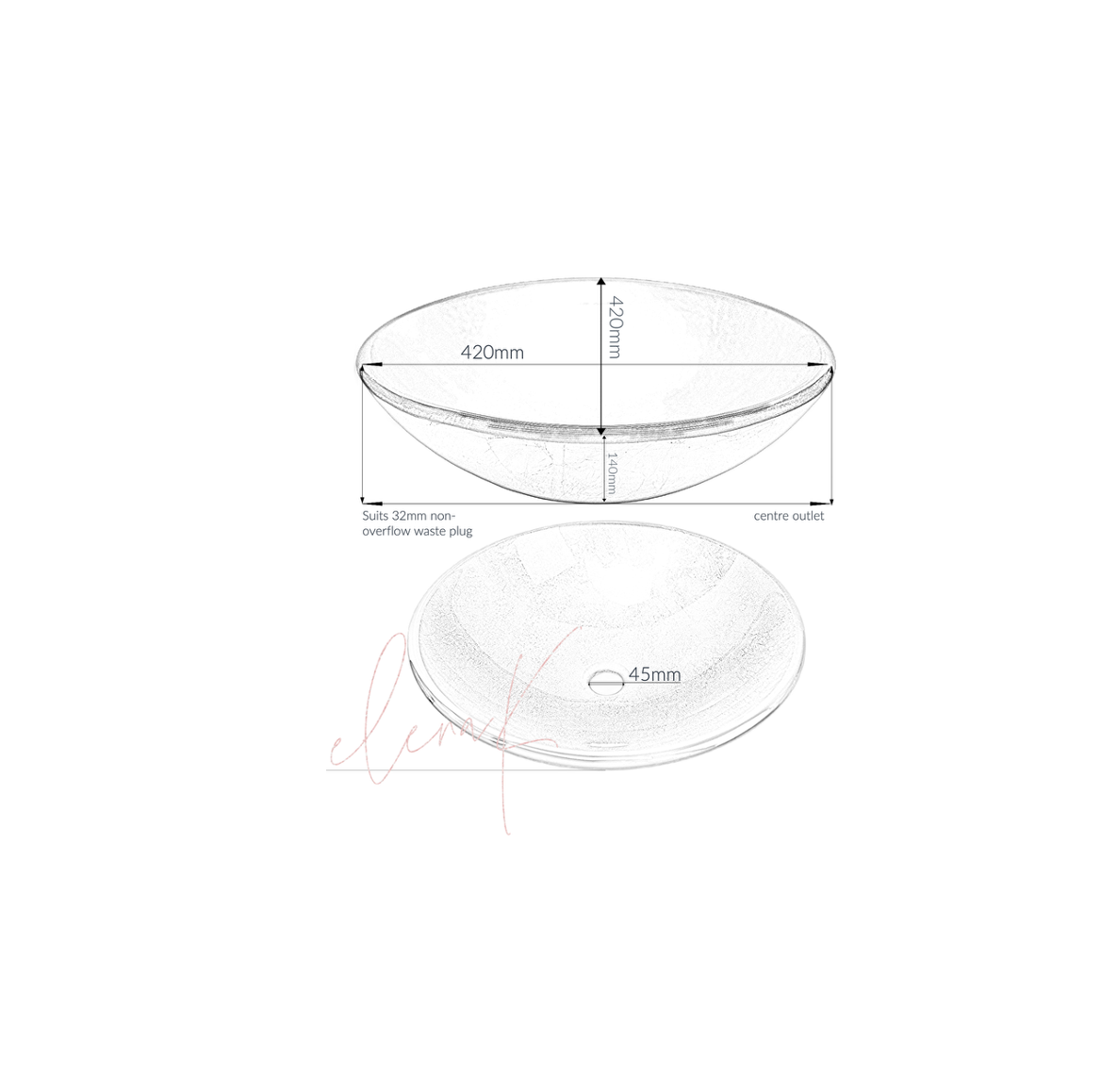 RENAISSANCE 420*140 Gold Round Patterned Tempered Glass Countertop Vanity Basin