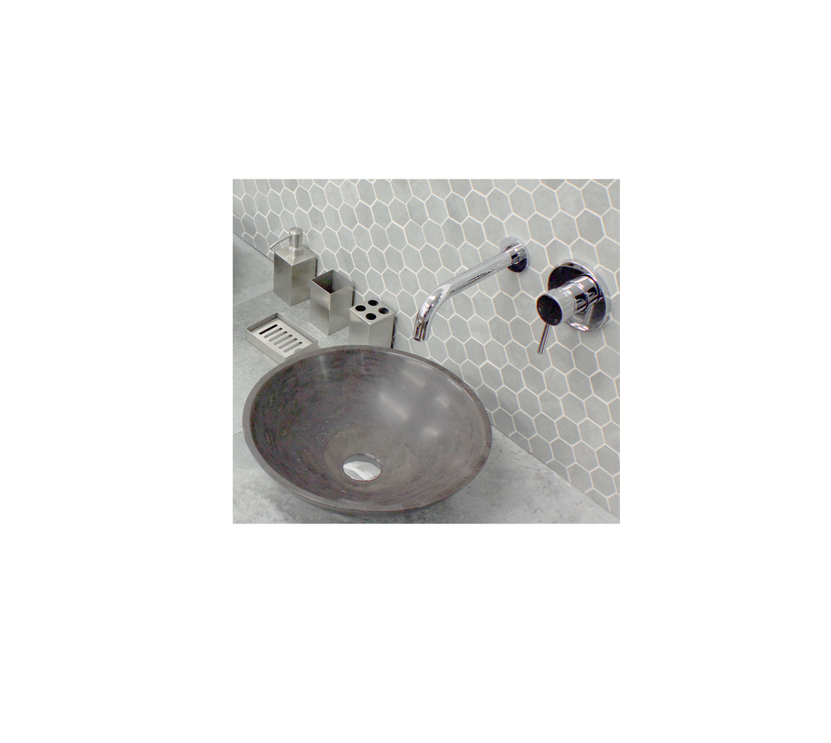 APOLLO CHARCOAL GREY 400*120 Round Matte Blue Stone Marble Countertop Vanity Basin