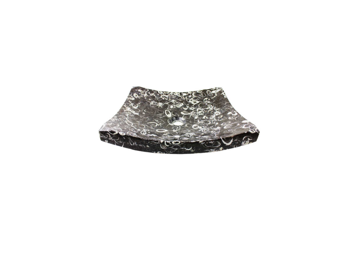 BLACK WHELK 460*405*110/70 Black * White Patterned Vein Tapered Rectangle Low Line Marble Countertop Vanity Basin