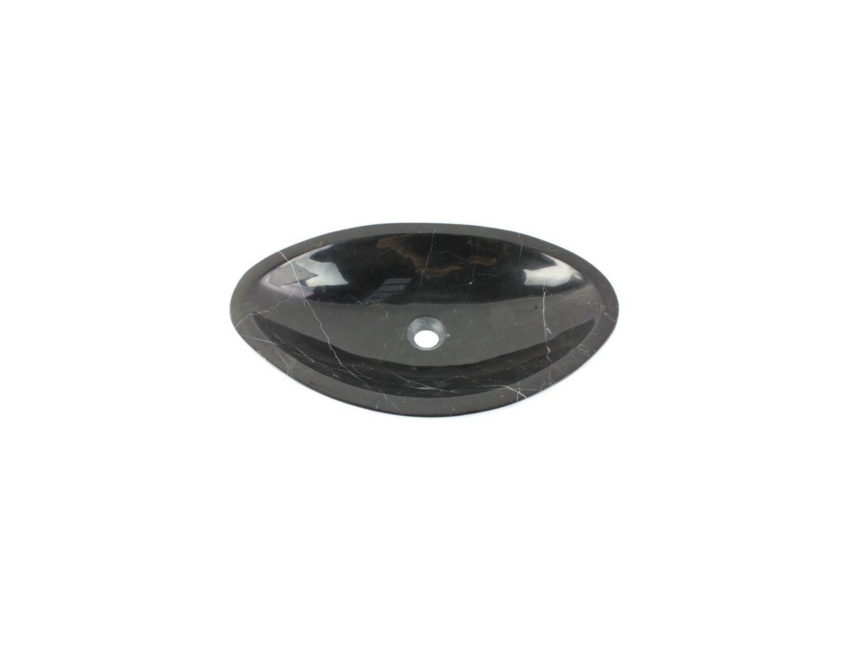 NERO 600*380*120/140 Black & White Vein Tapered Oval Marble Countertop Vanity Basin