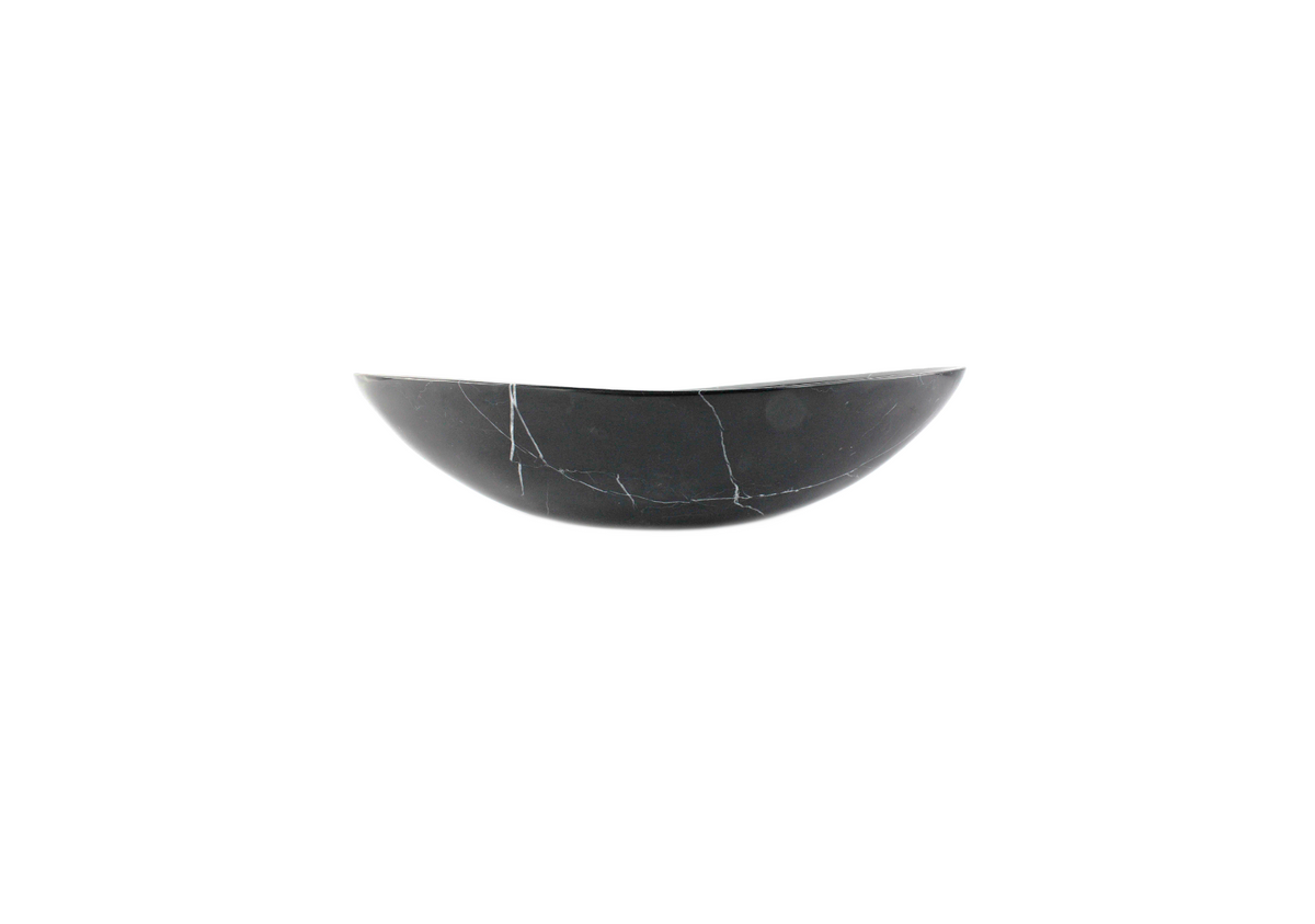 NERO 600*380*120/140 Black & White Vein Tapered Oval Marble Countertop Vanity Basin