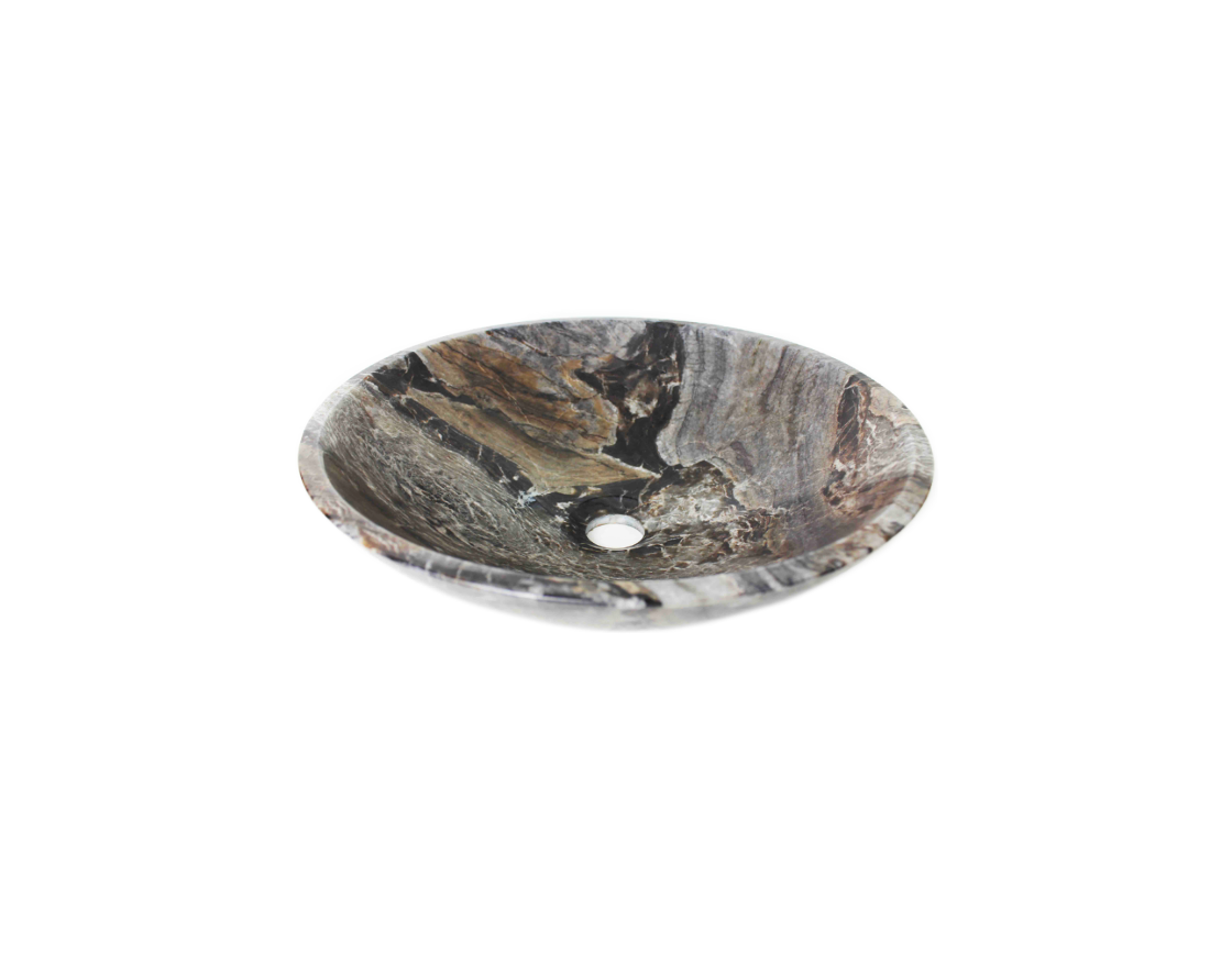 GREY EARTH 400*120 Antique Forest Grey * Black Vein Round Natural Stone Marble Countertop Vanity Basin