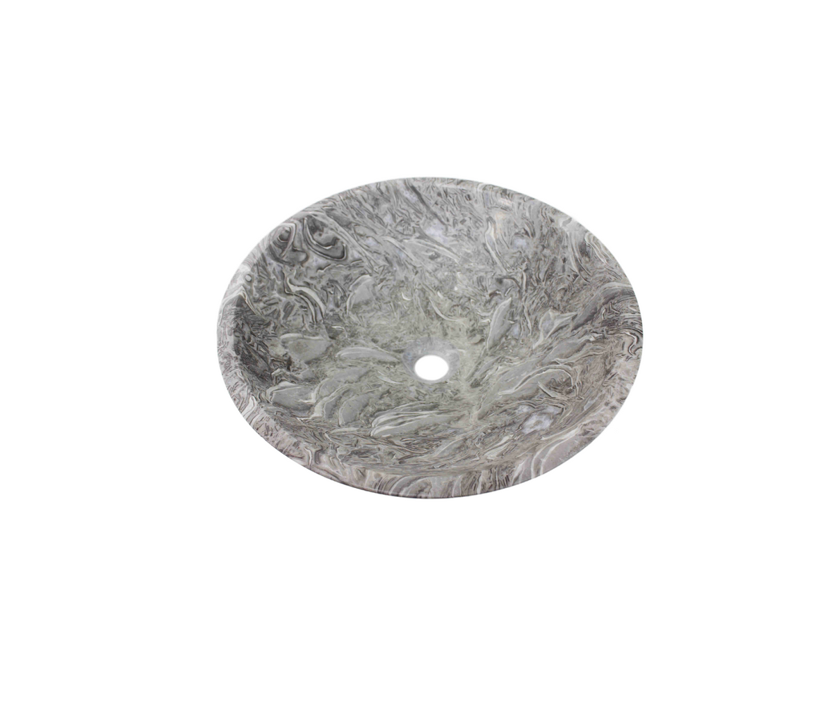 WHELK (MATTE FINISH) 420*140 Whelk Fossil Grey Swirl Round Marble Countertop Vanity Basin
