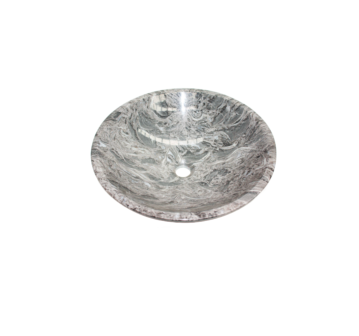 WHELK (POLISH FINISH) 420*140 Whelk Fossil Grey Swirl Round Marble Countertop Vanity Basin