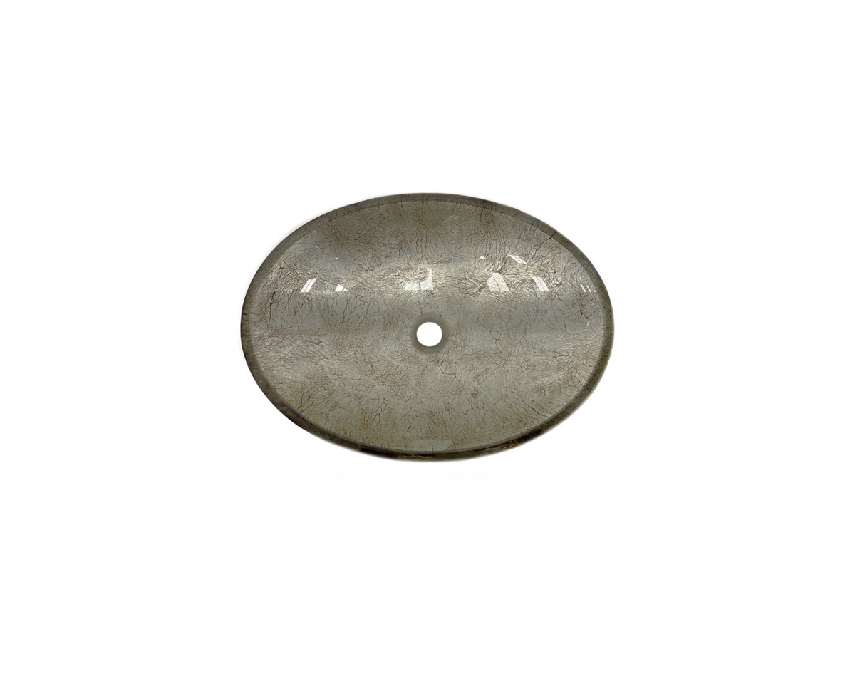 BASTILLE TEXTURED 510*380*140 Silver Speckled Oval Shape Flat Edge Tempered Glass Countertop Vanity Basin