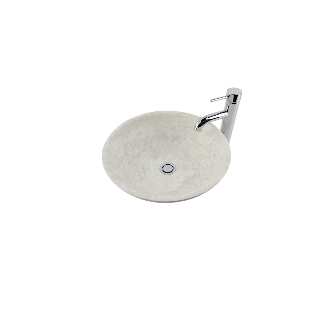 TRAVERTINE 370*120 Compact Creamy White Cavity Natural Stone Round Marble Countertop Vanity Basin