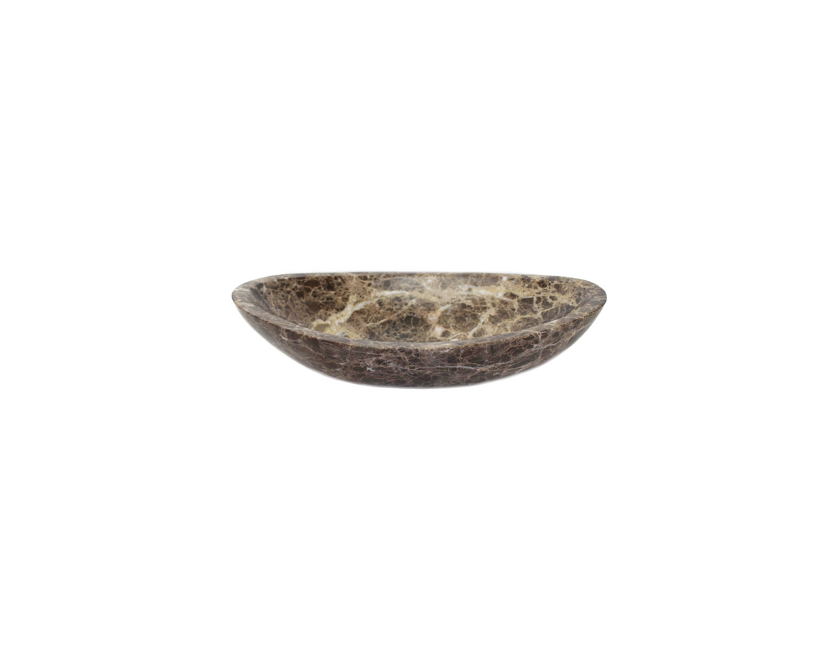 ASSAM BOLD 600*365*110/140 Dark Emperador Brown with Cream & White Vein Marble Oval Curve Countertop Vanity Basin