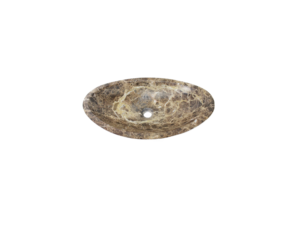ASSAM BOLD 600*365*110/140 Dark Emperador Brown with Cream & White Vein Marble Oval Curve Countertop Vanity Basin