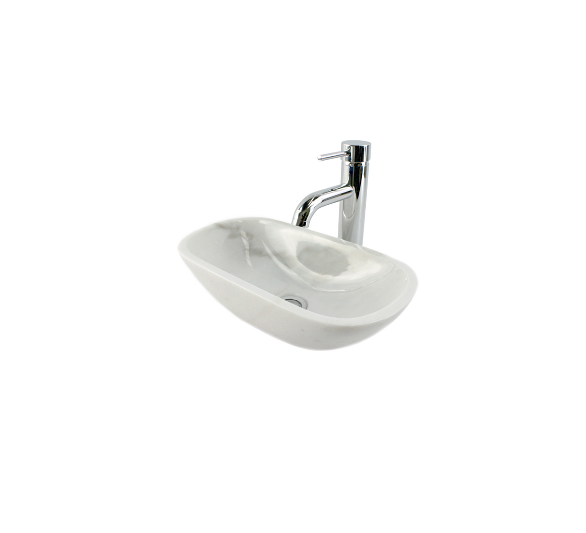 WHITE VEIN MARGOT NUGGET (COMPACT) 405*210*105 White & Grey Vein Oval Marble Countertop Vanity Basin