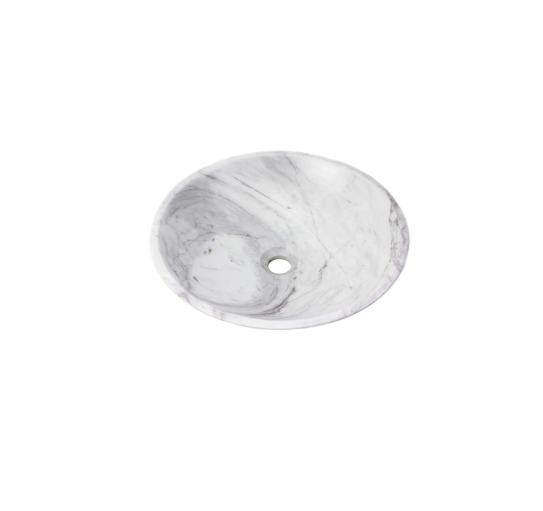 VOLAKAS 420*140 White & Grey Vein Marble Round Countertop Vanity Basin