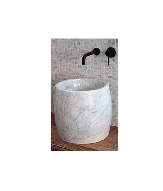 CARRARA 400D*450H*25T White & Grey Vein Tall Rounded Marble Countertop Vanity Basin
