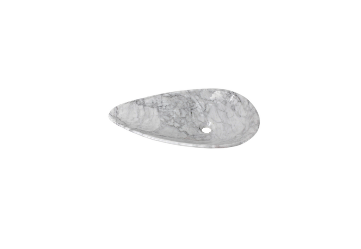 CARRARA TEARDROP 640*335*130 White & Grey Vein Teardrop Egg Marble Countertop Vanity Basin