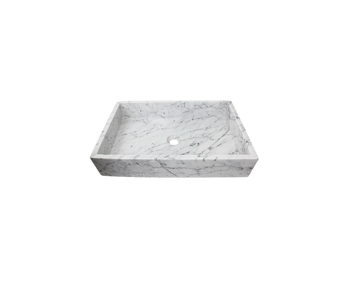 CARRARA RECTANGLE 600*400*120 White & Grey Vein Low Profile Rectangle Marble Countertop Vanity Basin