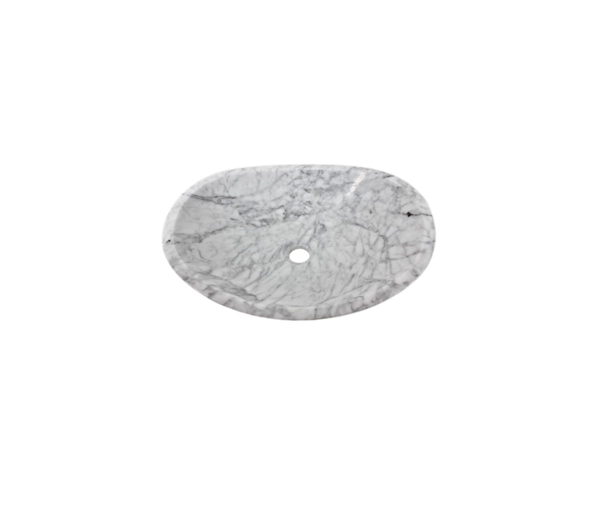 CARRARA TAPERED OVAL 465*365*120/140 White & Grey Vein Tapered Oval Marble Countertop Vanity Basin