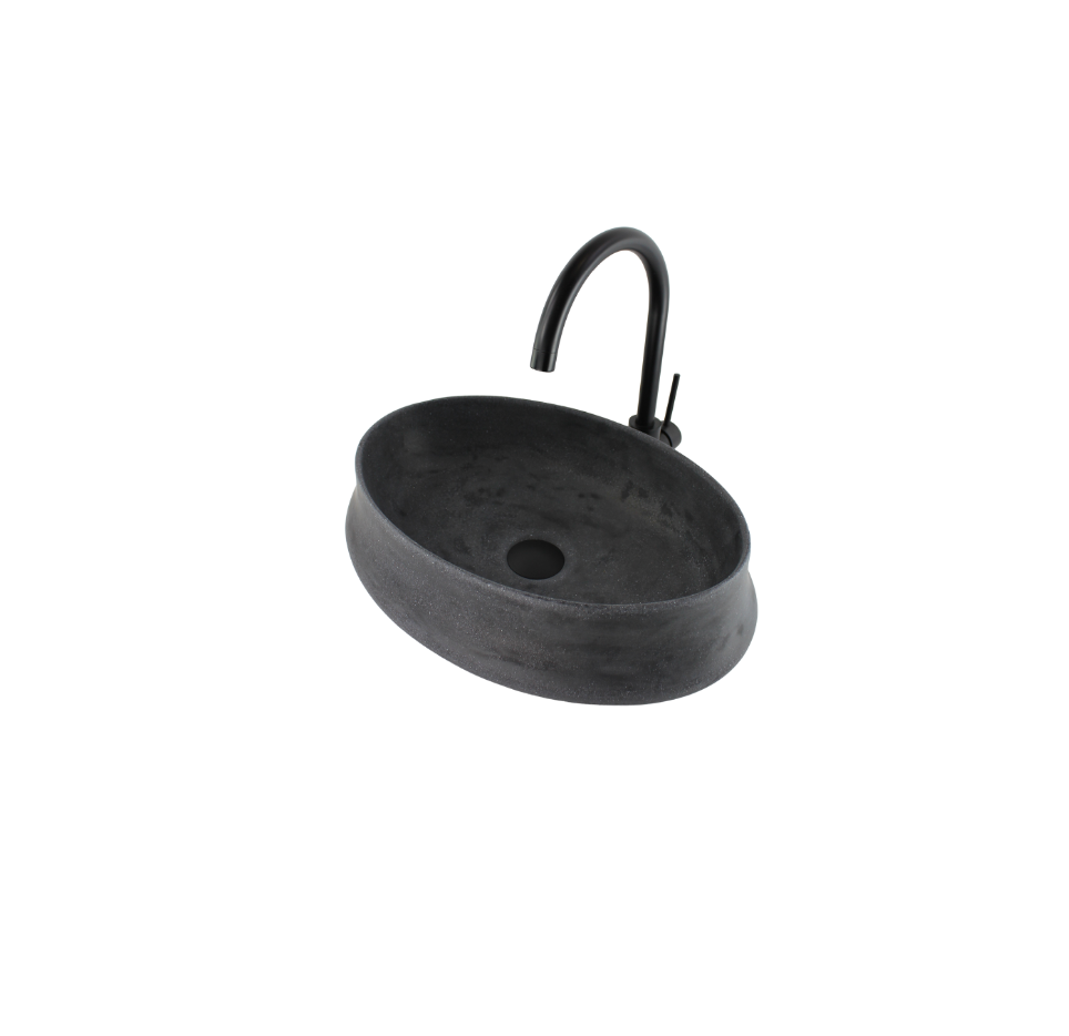 510x365x135 Kheub Terrazzo Oval Basin Smooth Dark Grey Countertop Vanity Basin