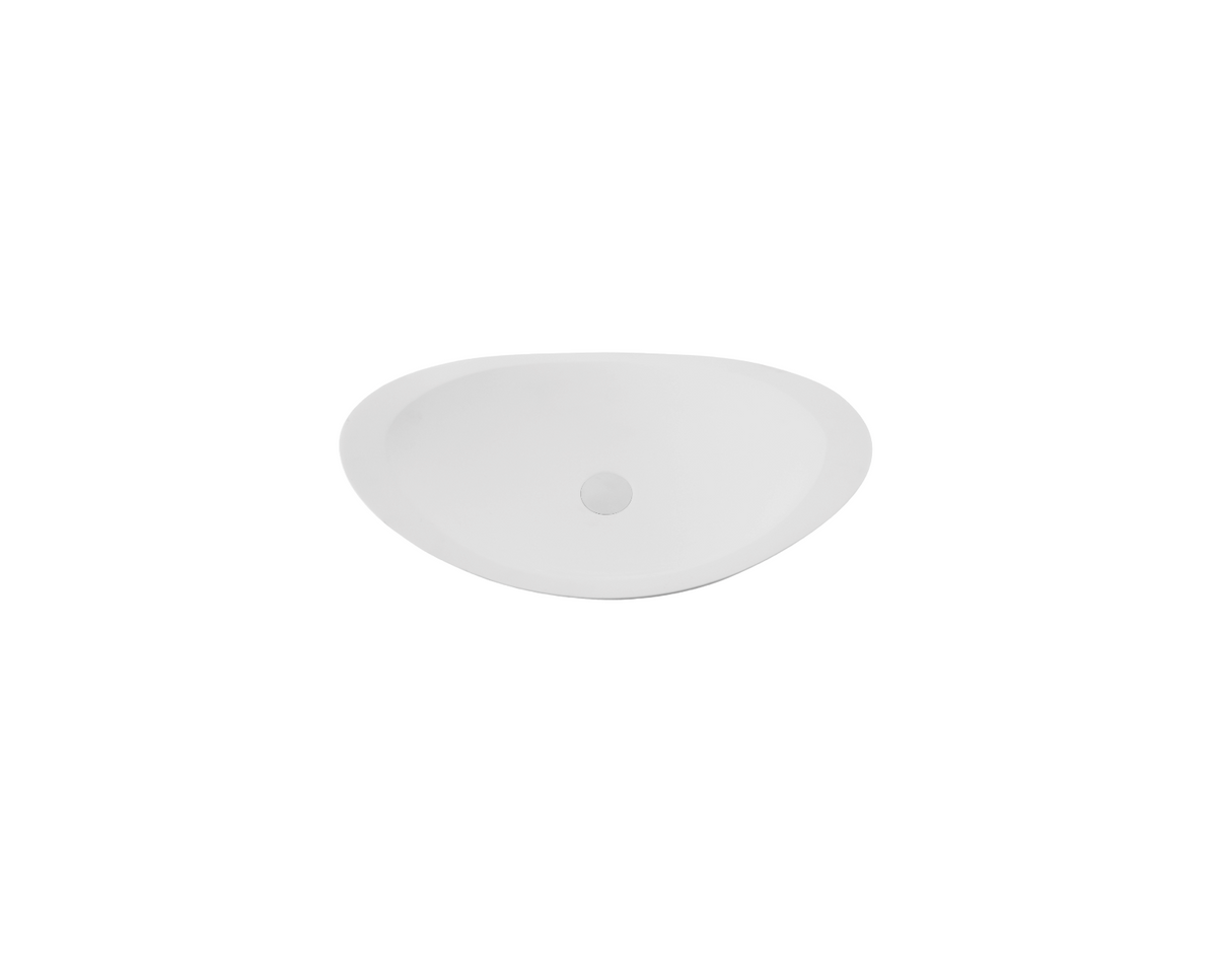 605x380x145 KHEUB Oval Curve Designer Hand Crafted Pure White Reconstituted Solid Stone Countertop Vanity Basin