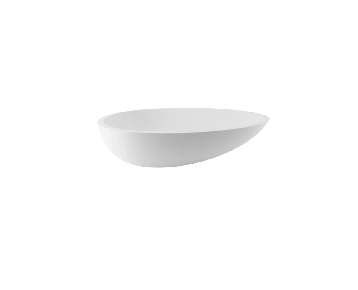 595x435x150 KHEUB Teardrop Designer Hand Crafted Pure White Egg Reconstituted Solid Stone Countertop Vanity Basin
