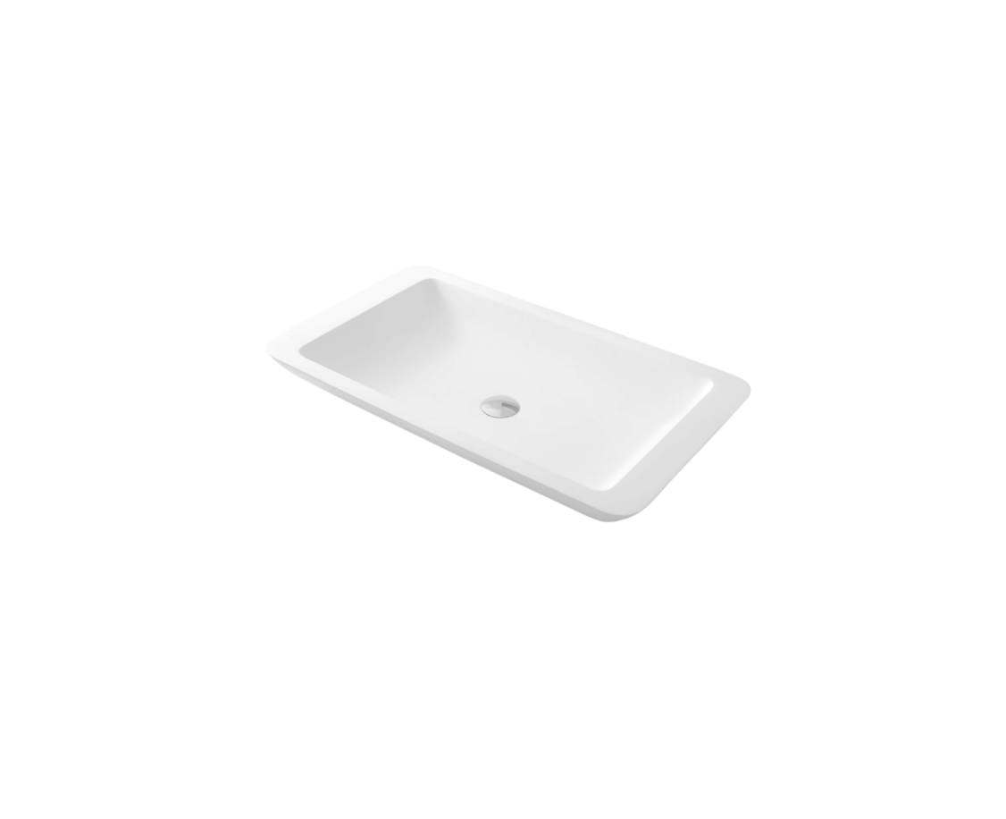580x340x100 KHEUB Rectangle Designer Hand Crafted Pure White Reconstituted Solid Stone Countertop Vanity Basin