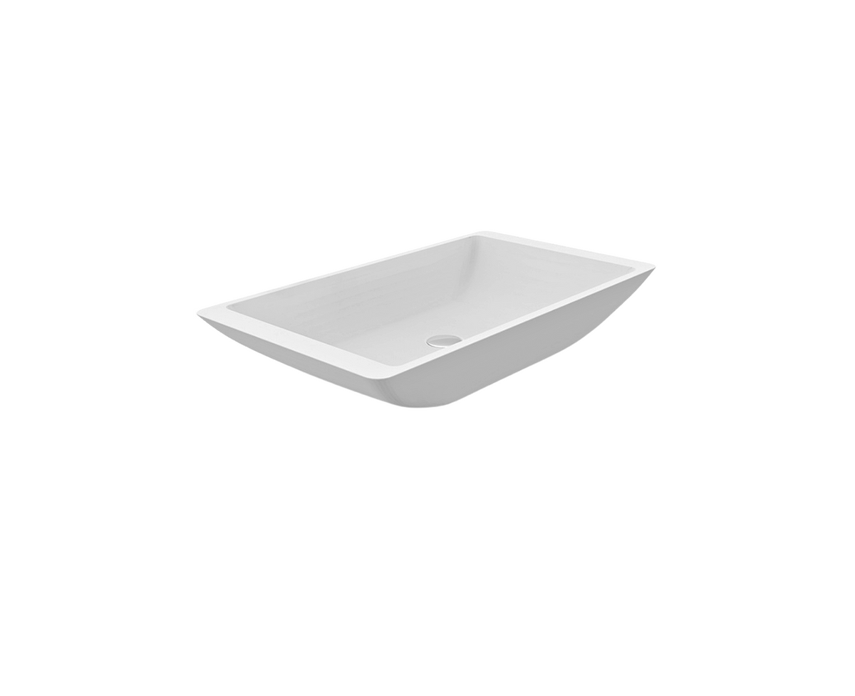 580x340x100 KHEUB Rectangle Designer Hand Crafted Pure White Reconstituted Solid Stone Countertop Vanity Basin