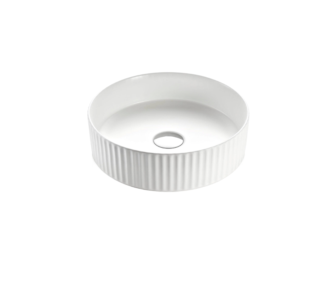 360x360x120 KHEUB White Gloss (Full) Fluted Round Ceramic Countertop Vanity Basin