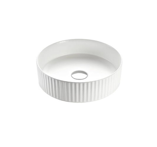400x400x125 KHEUB White Gloss (Full) Fluted Round Ceramic Countertop Vanity Basin
