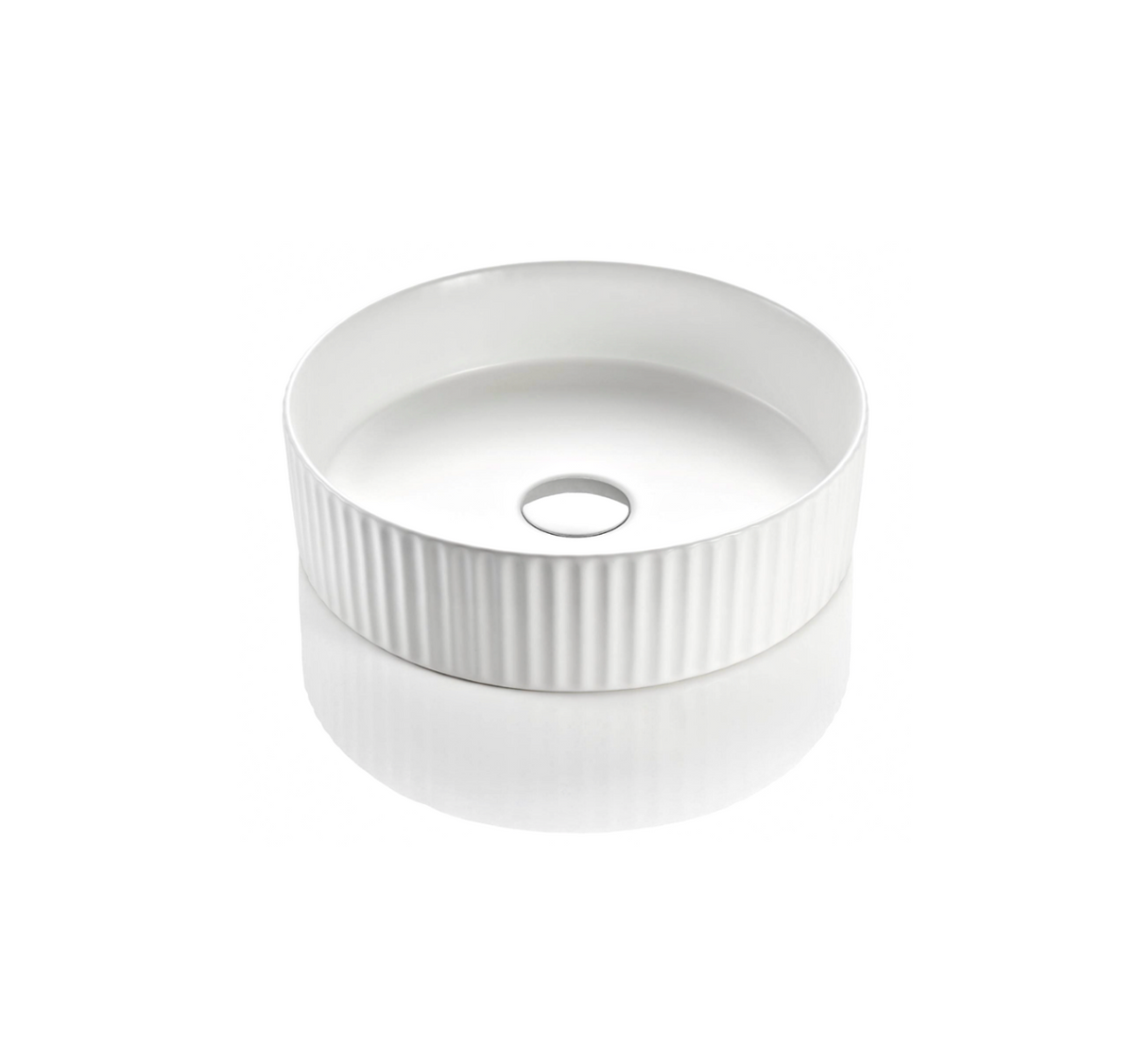 400x400x125 KHEUB White Gloss (Full) Fluted Round Ceramic Countertop Vanity Basin
