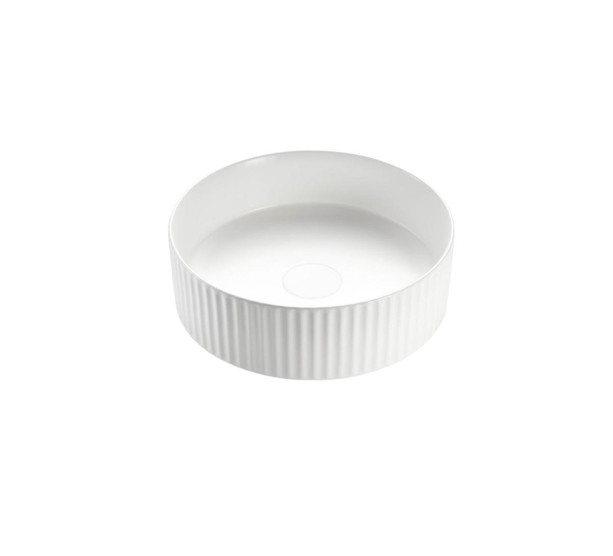 400x400x125 KHEUB Matte White (Full) Fluted Round Ceramic Countertop Vanity Basin