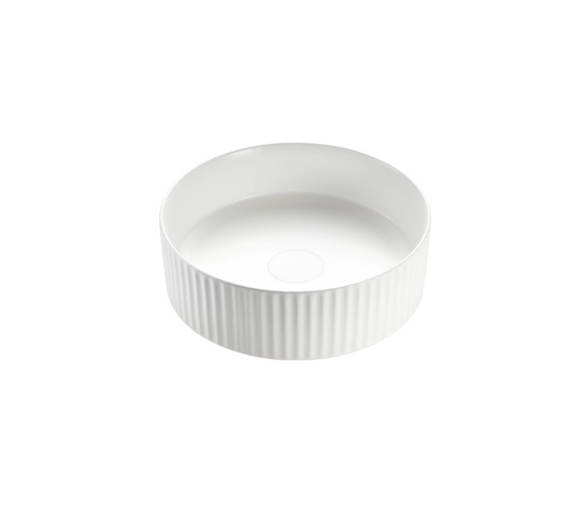 400x400x125 KHEUB Matte White (Full) Fluted Round Ceramic Countertop Vanity Basin