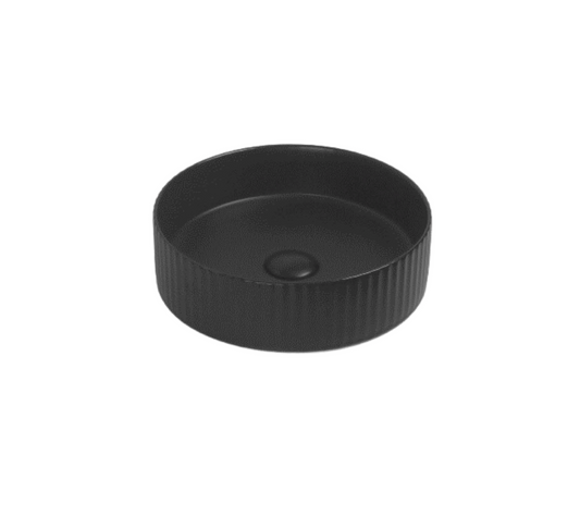 400x400x125 KHEUB Black Matte (Full) Fluted Round Ceramic Countertop Vanity Basin