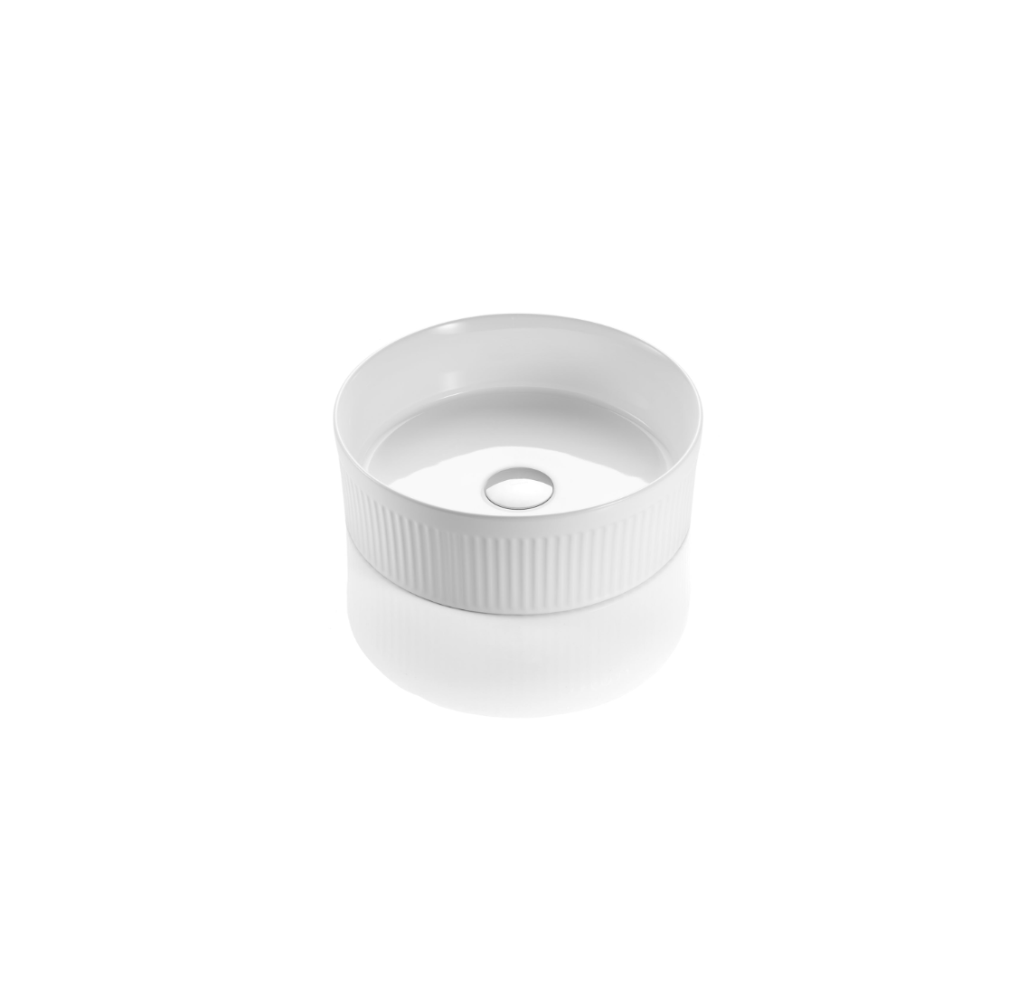 410x410x120 KHEUB White Gloss Fluted Round Ceramic Countertop Vanity Basin