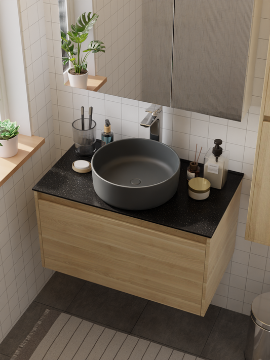 Kheub Feather Edge Dark Grey Matte Round
