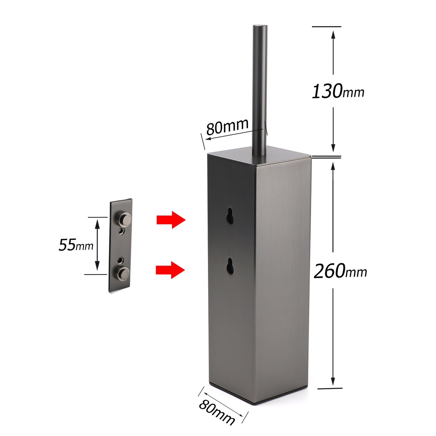 OXFORD Square    Wall Toilet Brush with Holder - Available in 5 colours