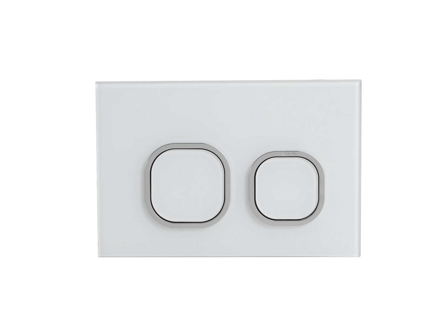 WHITE SQUARE/ROUND (chrome outline) GLASS INWALL CISTERN BUTTON