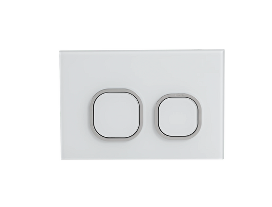 WHITE SQUARE/ROUND (chrome outline) GLASS INWALL CISTERN BUTTON