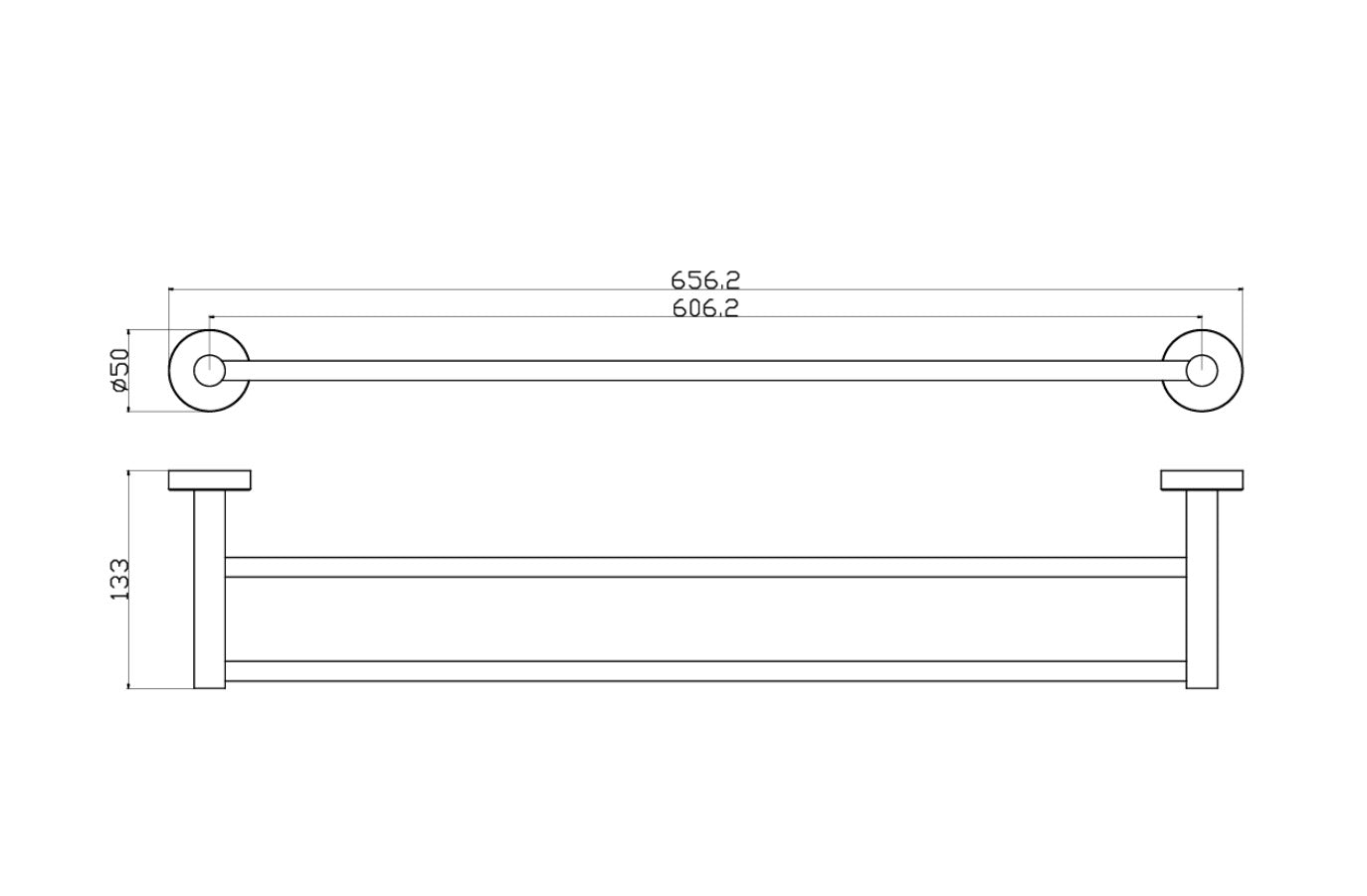 Nouveau Round Slimline Double Towel Rail 600mm - Available in 6 colours