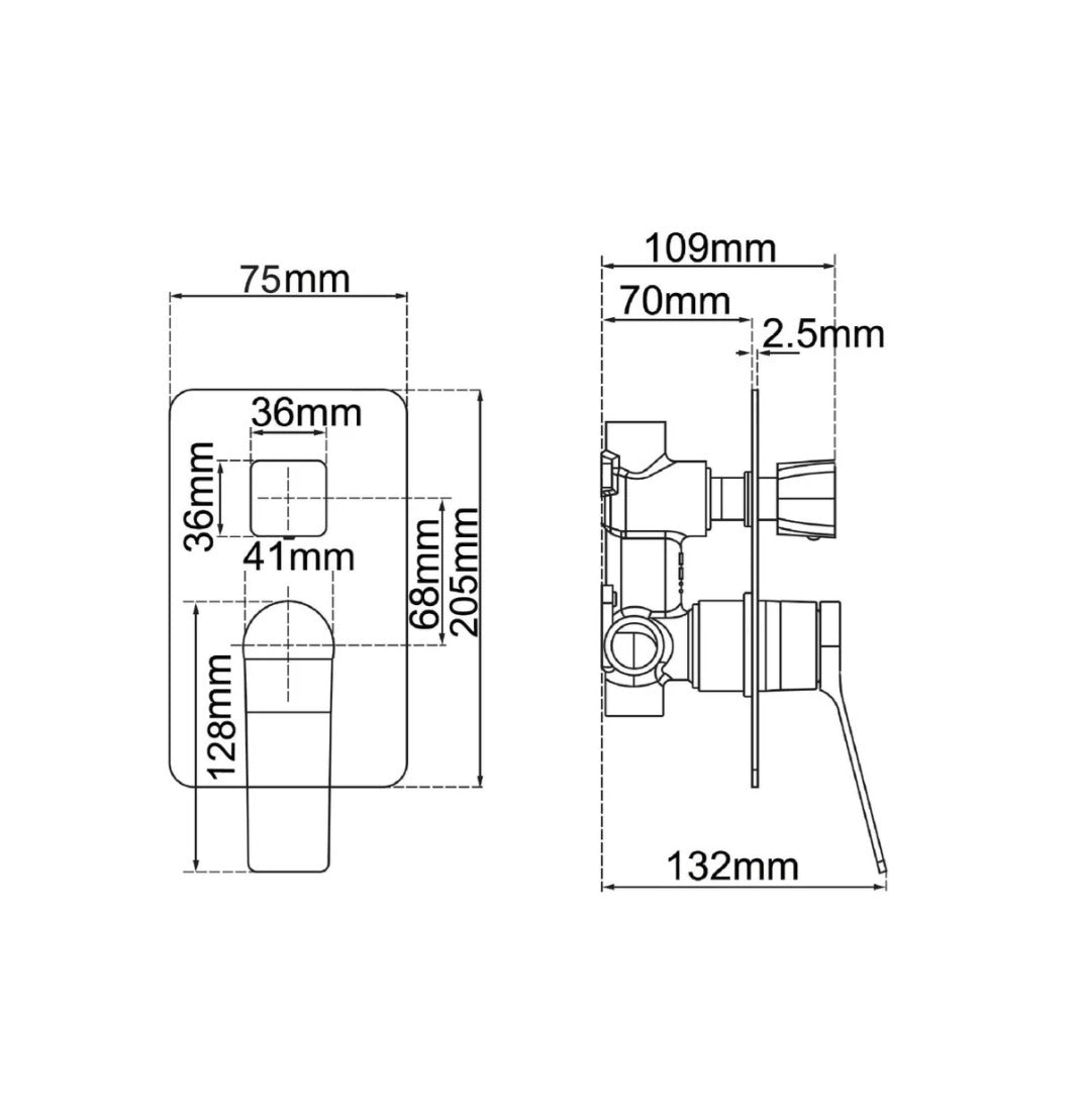 Rush Wall Divertor Mixer - Available in 4 colours