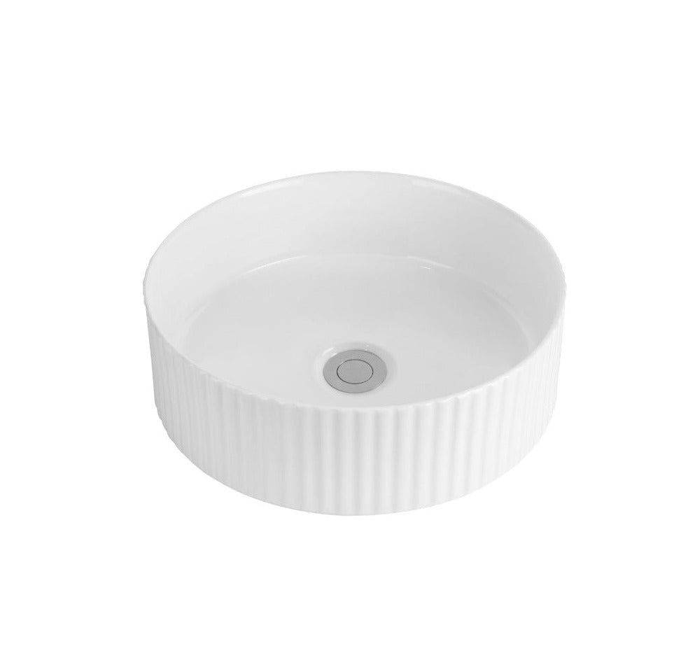 MONICA Above Counter Basin Fluted Round Gloss White