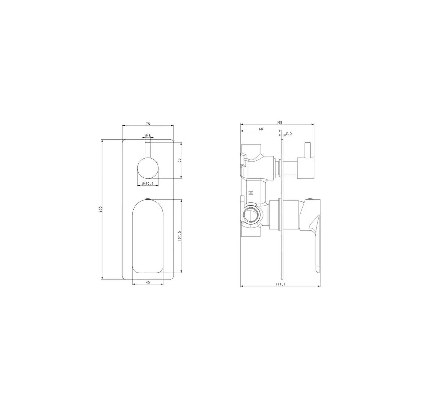 INDI Wall Divertor Mixer - Available in 4 colours