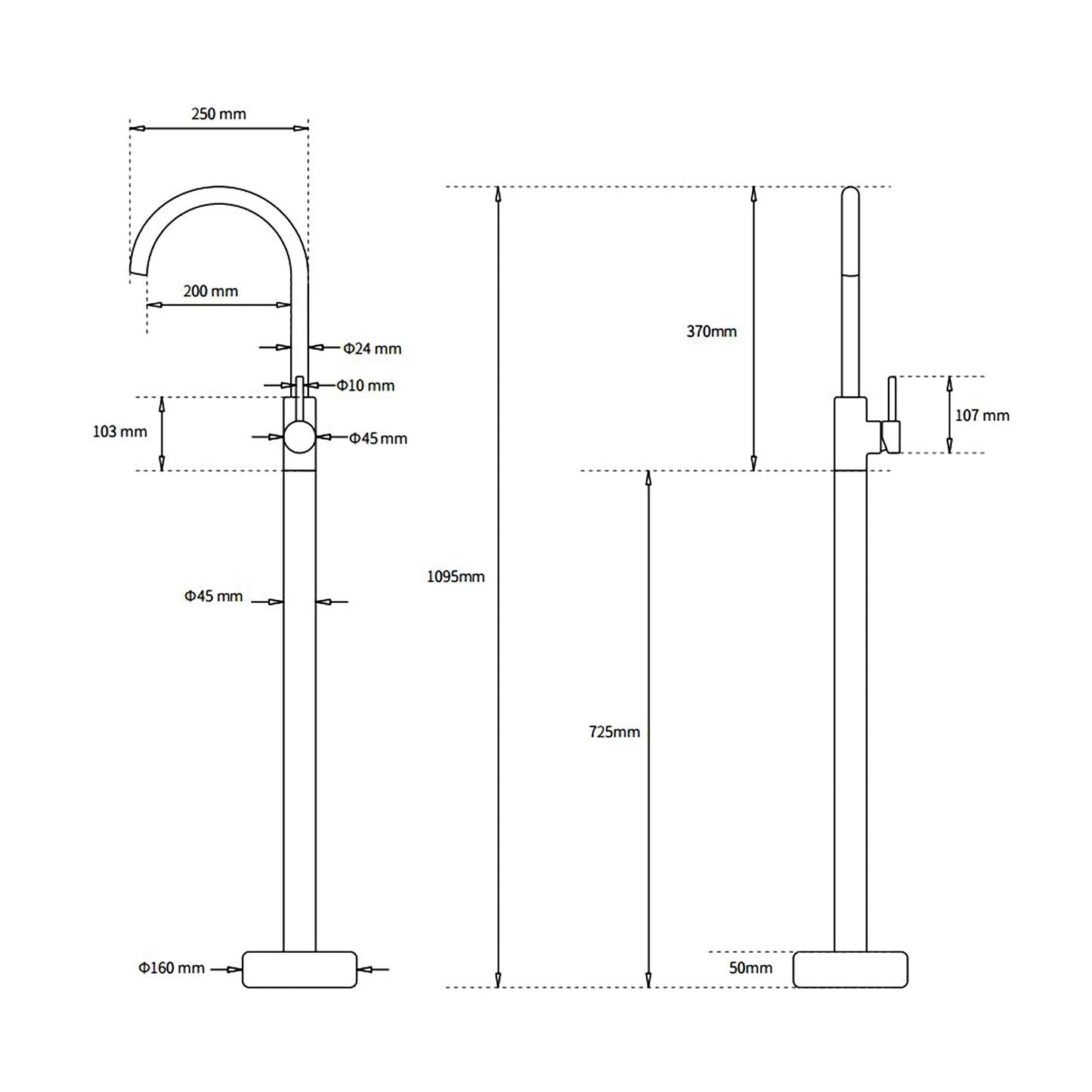 Round Gooseneck Freestanding Bath Outlet Spout  - Available in 4 Colours