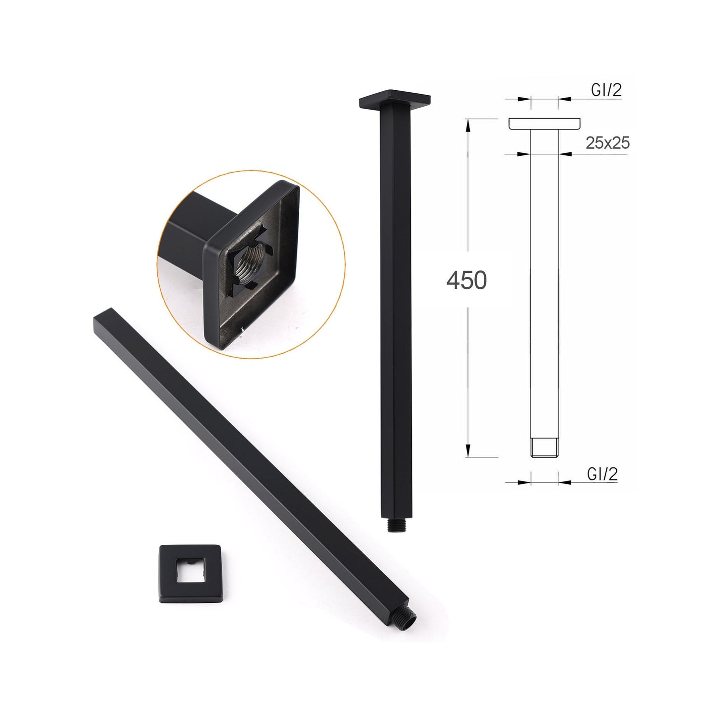 450mm Square Shower Ceiling Dropper - Available in 5 Colours
