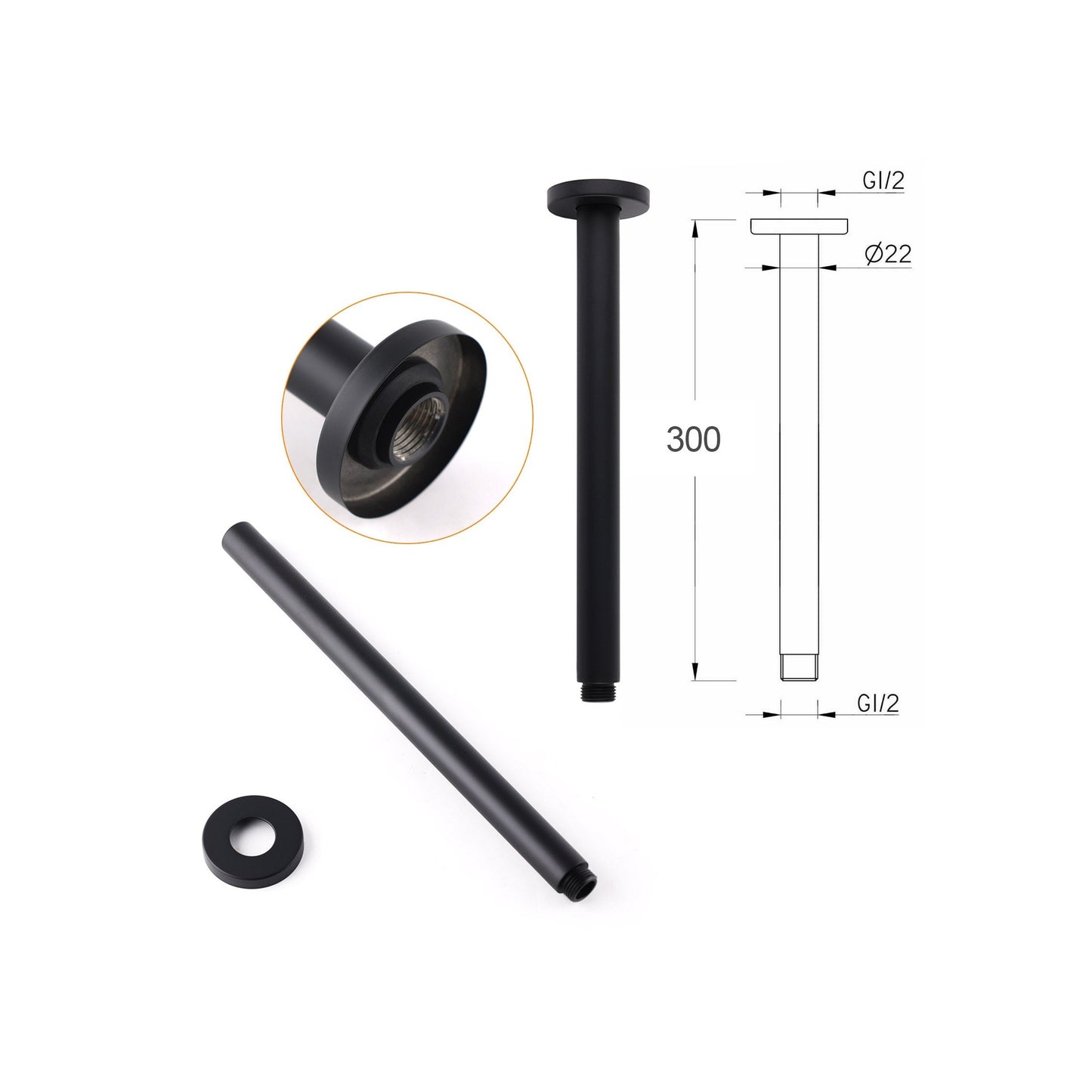 300mm Round Ceiling Arm (Dropper) - Available in 5 Colours