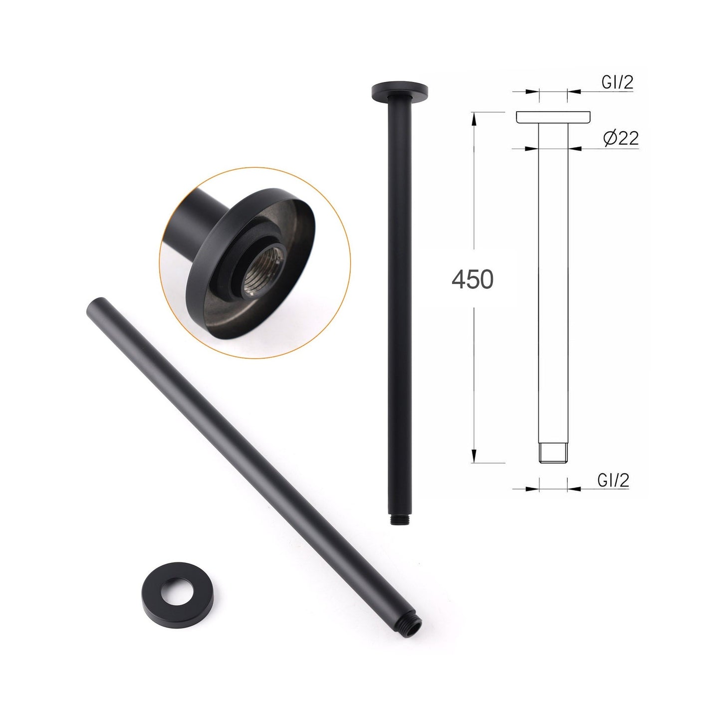 450mm Round Ceiling Arm (Dropper) - Available in 5 Colours