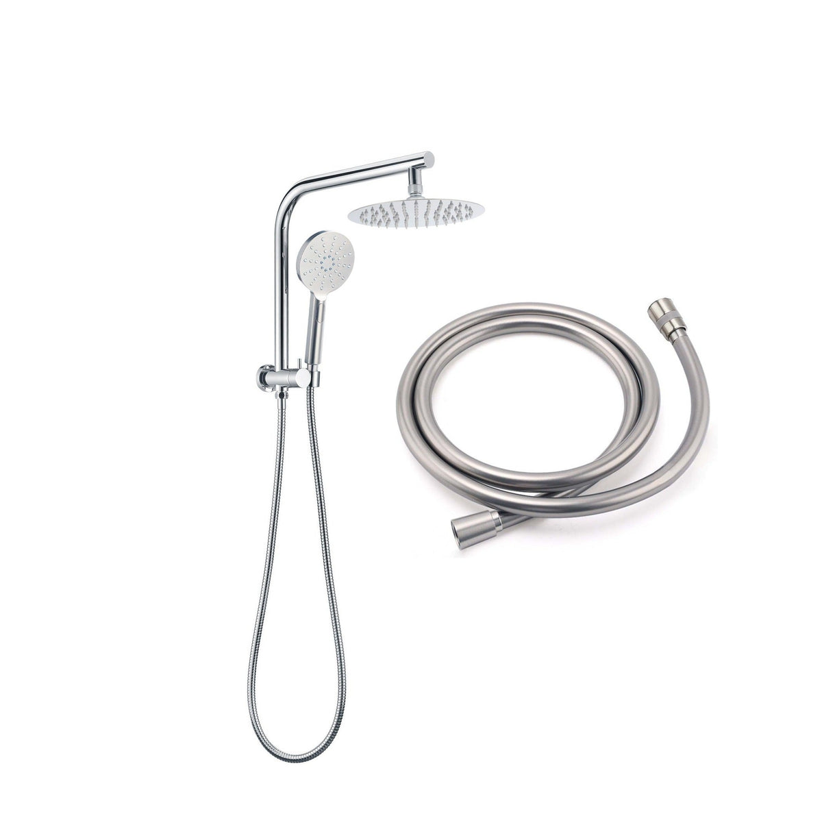 Round Half Shower Rail 200mm head - Available in 5 Colours with Rubber Hose